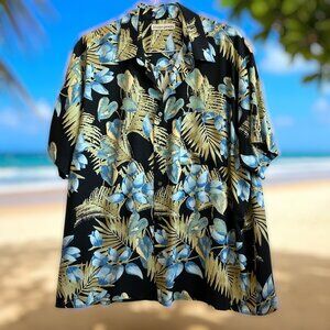 Vintage Munsingwear Rayon Hawaiian Shirt XXL Black Floral Aloha Korea 80s-90s